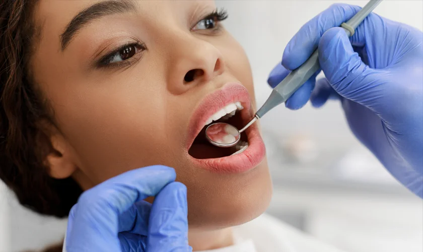 A patient receiving a dental exam